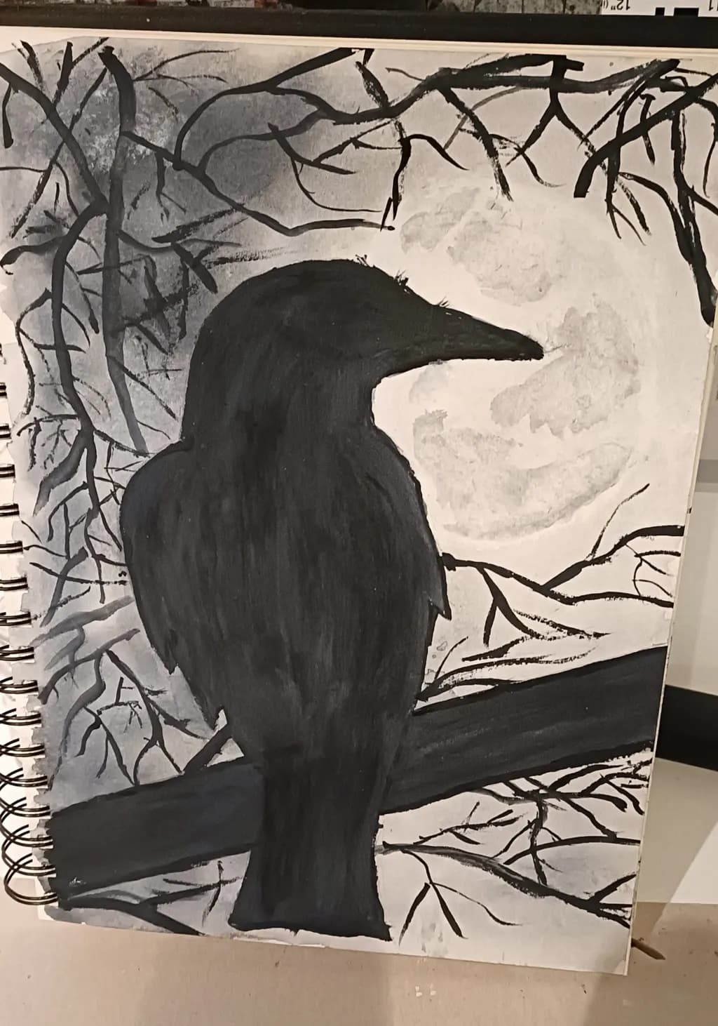 Crow on Branch at Moonlight