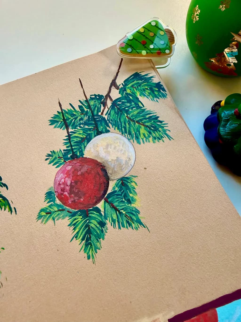 Christmas Ornaments and Pine Branches