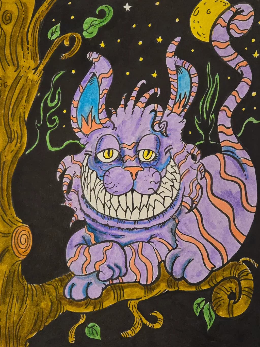 Cheshire Cat on Tree Branch