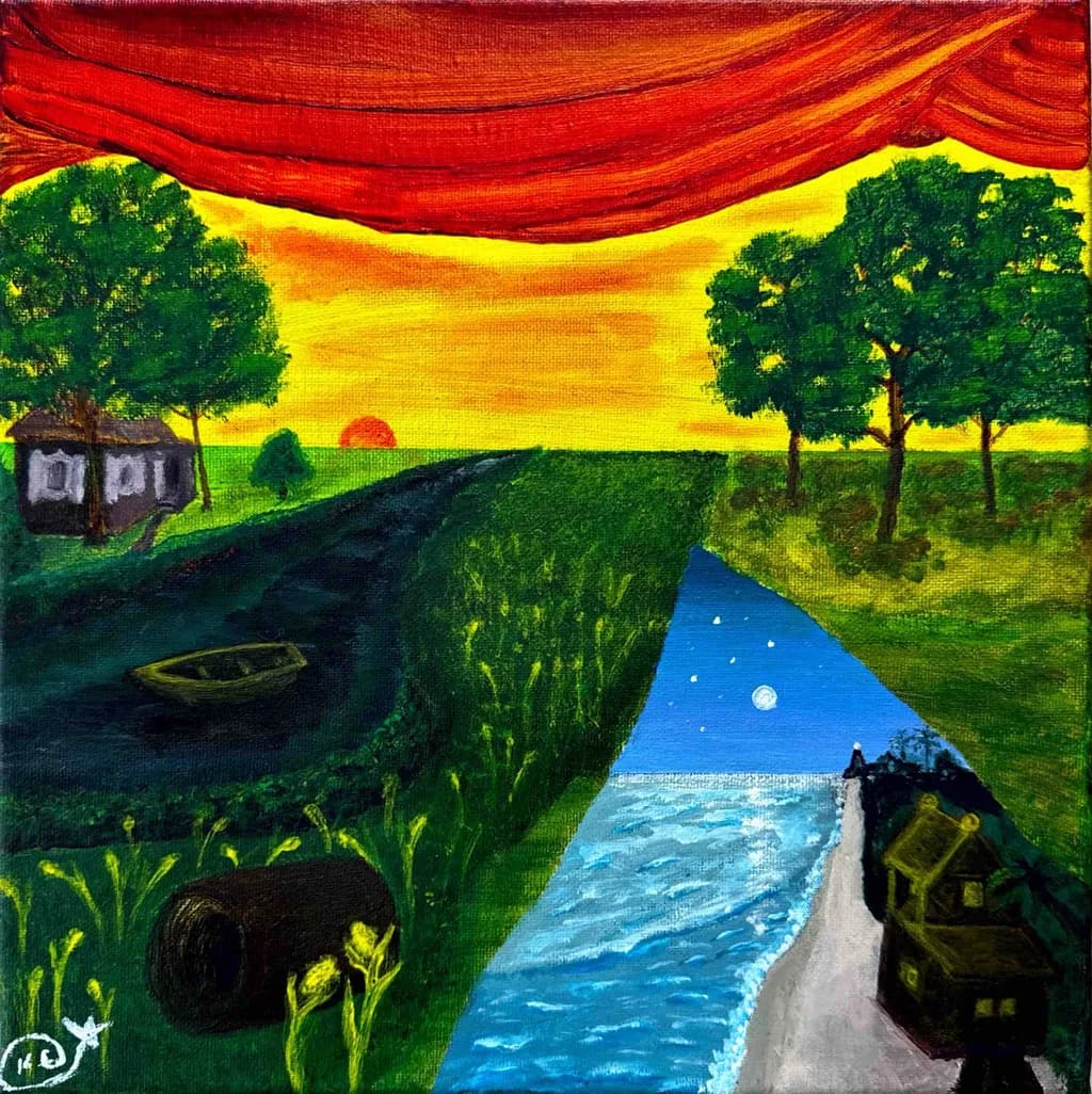 Sunset and Moonlit River