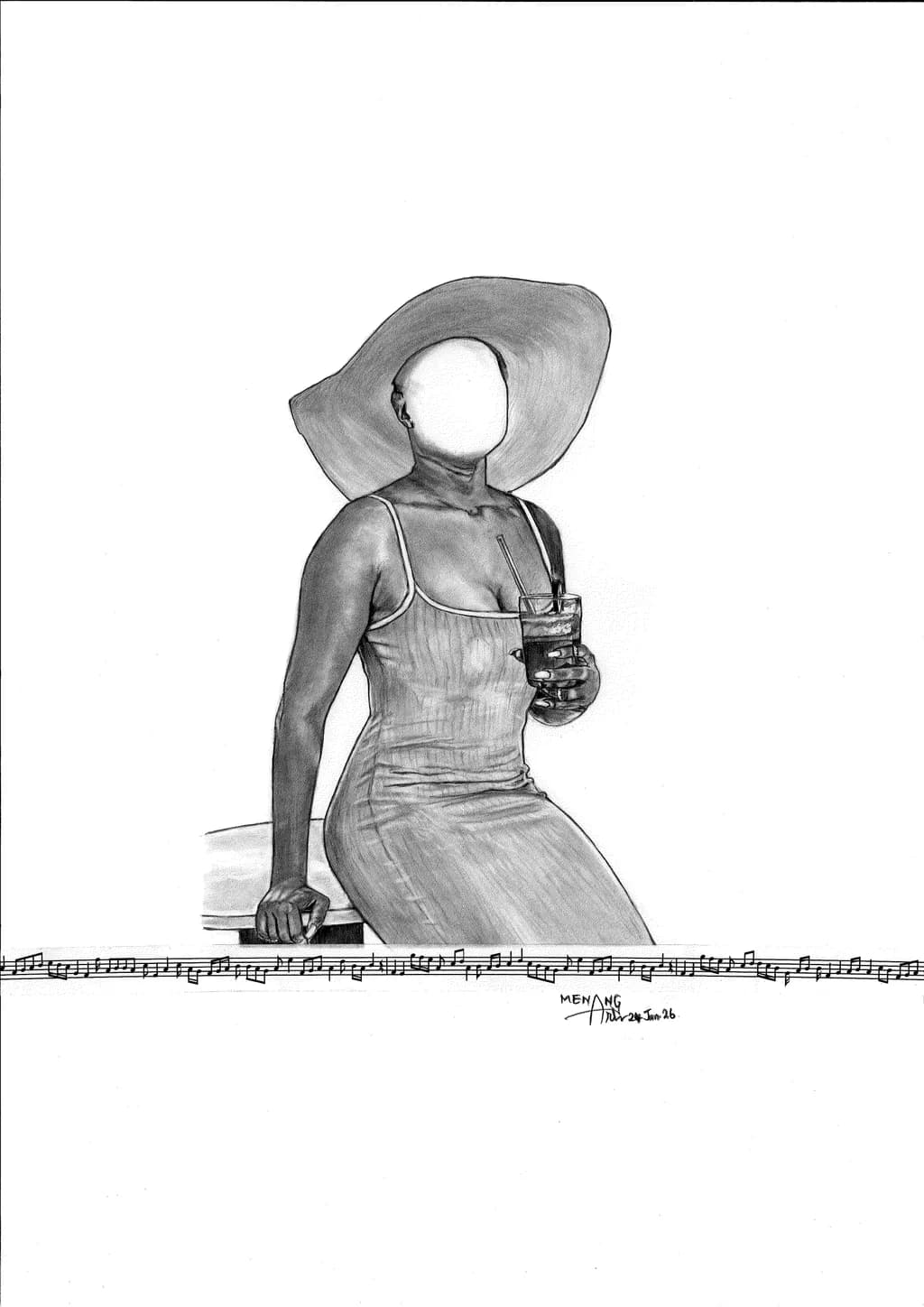 Woman with Drink and Hat