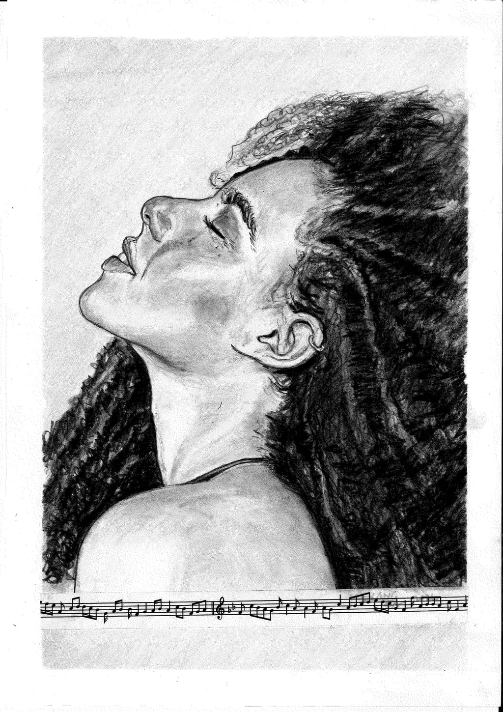 Profile of Woman with Music Notes