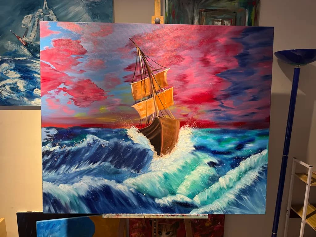 Ship in Stormy Sea