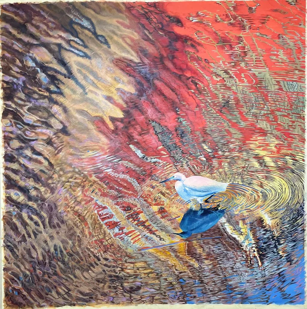 Egret on Rippling Water