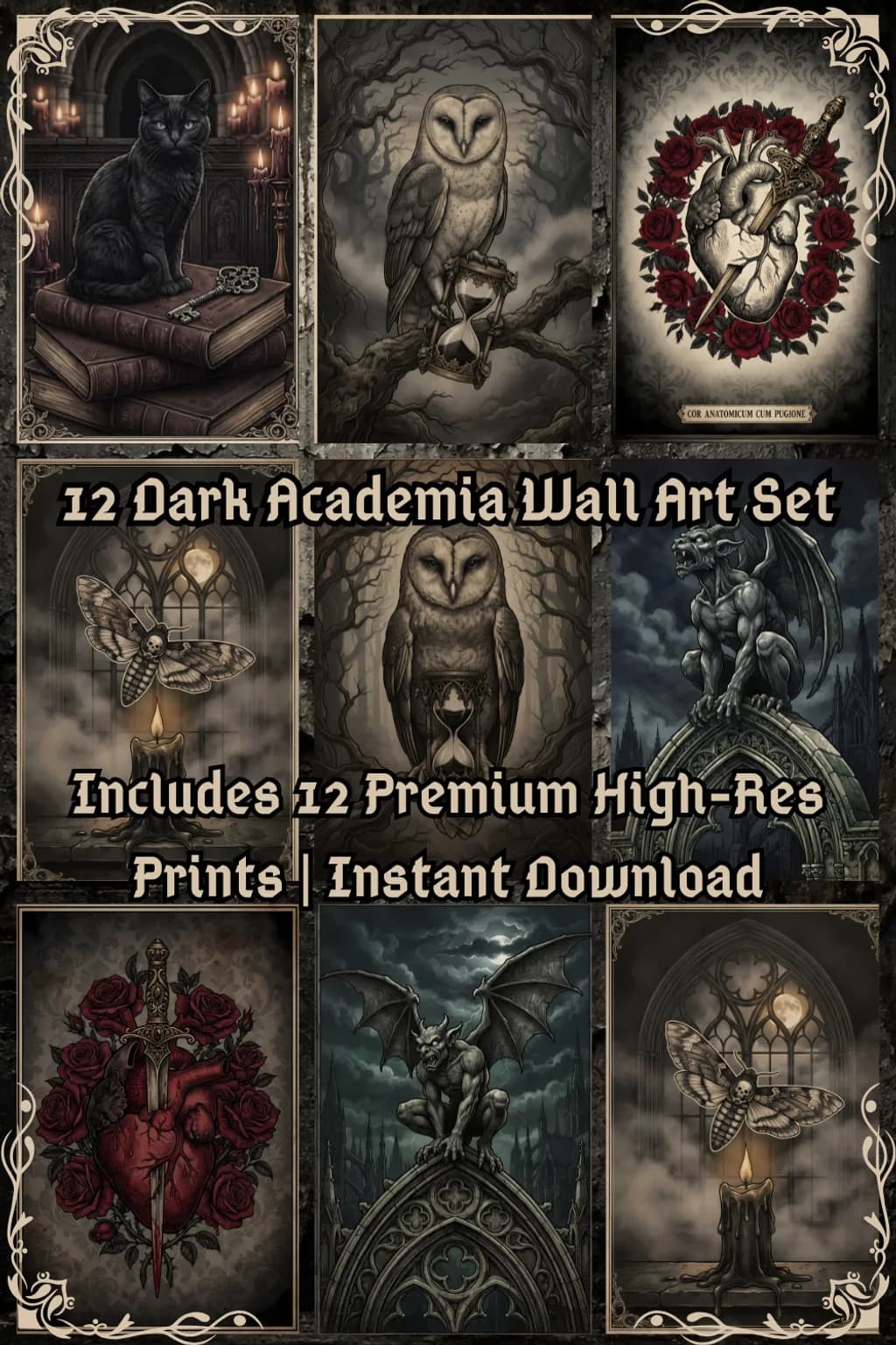 12 Dark Academia Wall Art Set