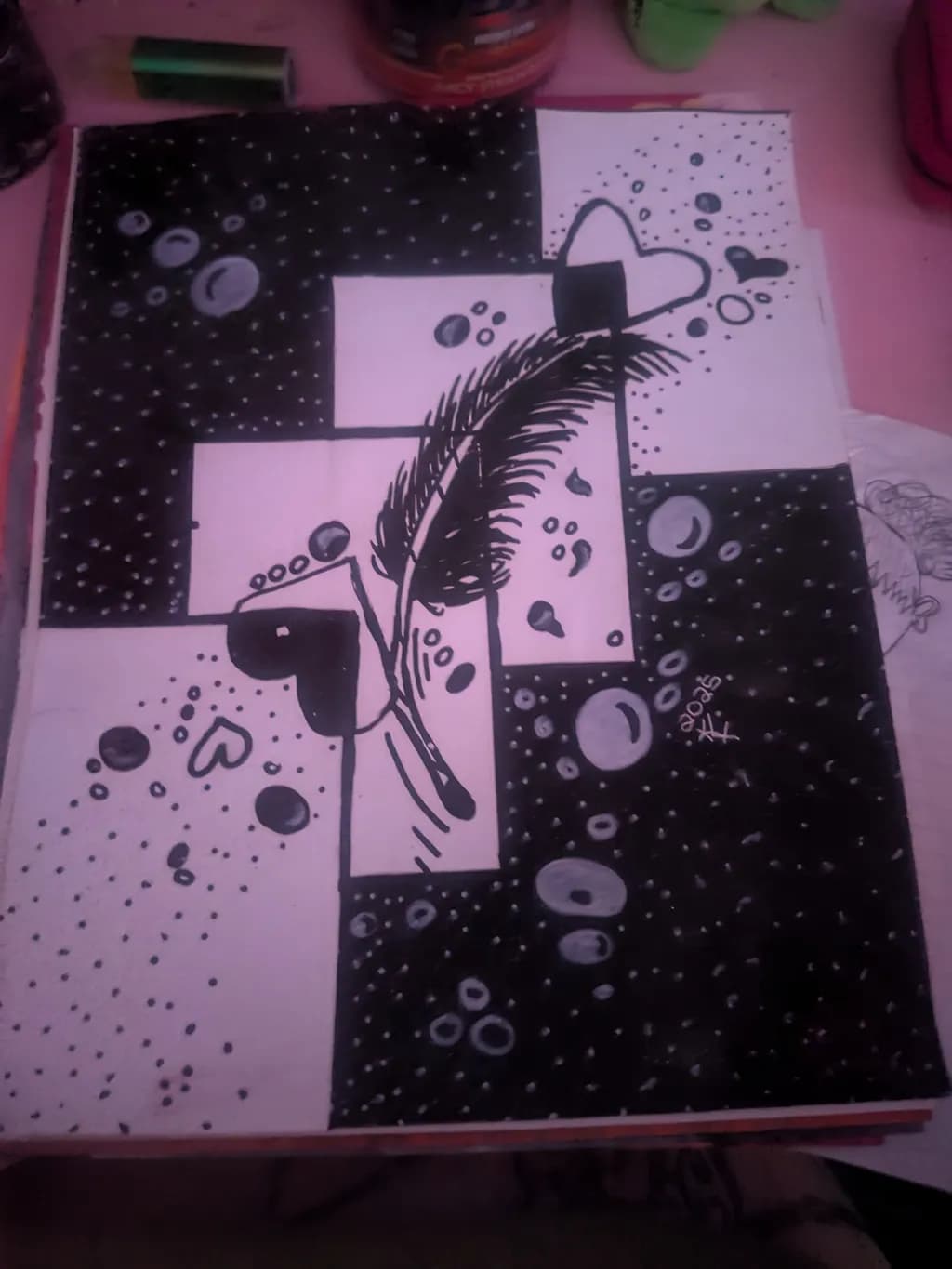Feather and Hearts Canvas