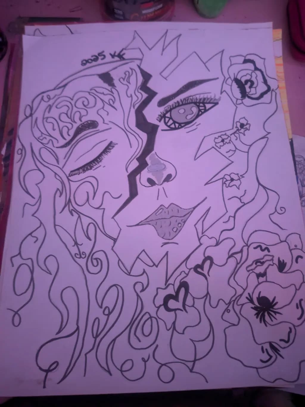 Fragmented Face with Flowers