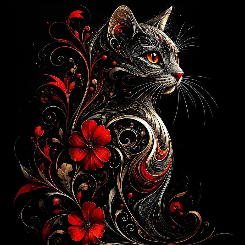 Floral Cat Silhouette