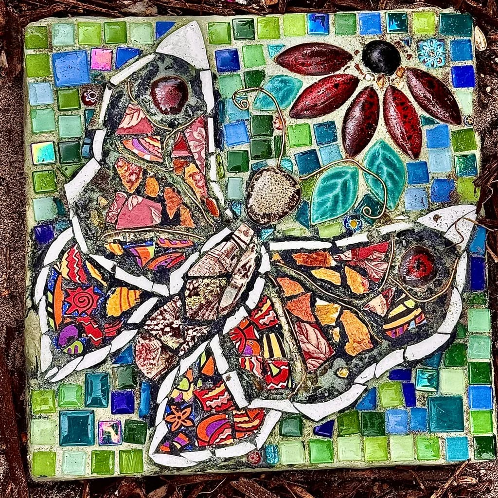 Mosaic Butterfly and Flower
