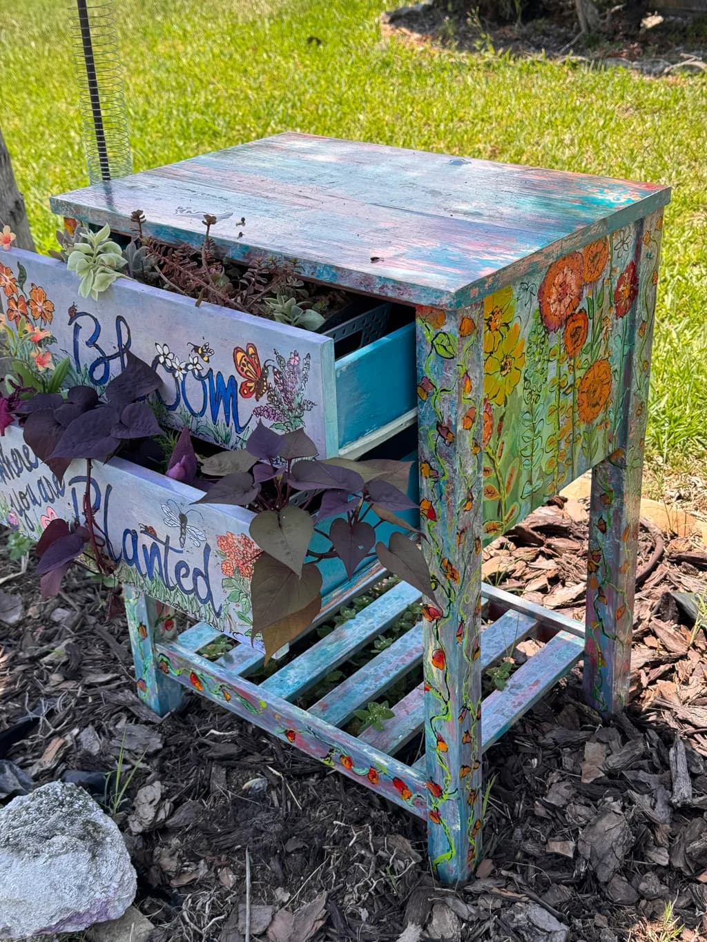 Upcycled Flowered Planter Table