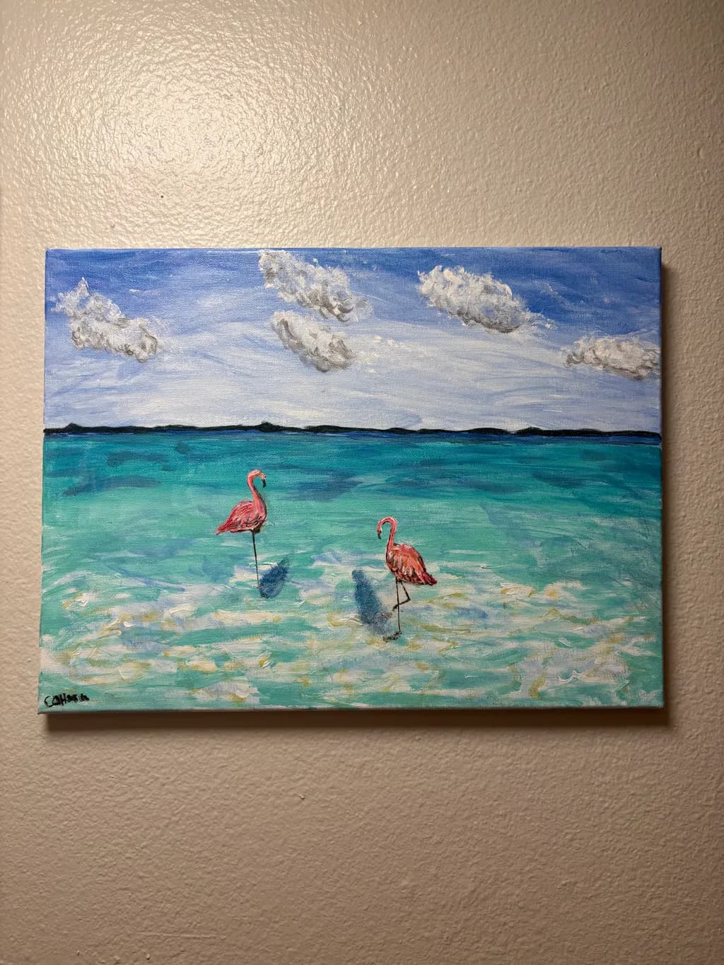 Flamingos in Shallow Water