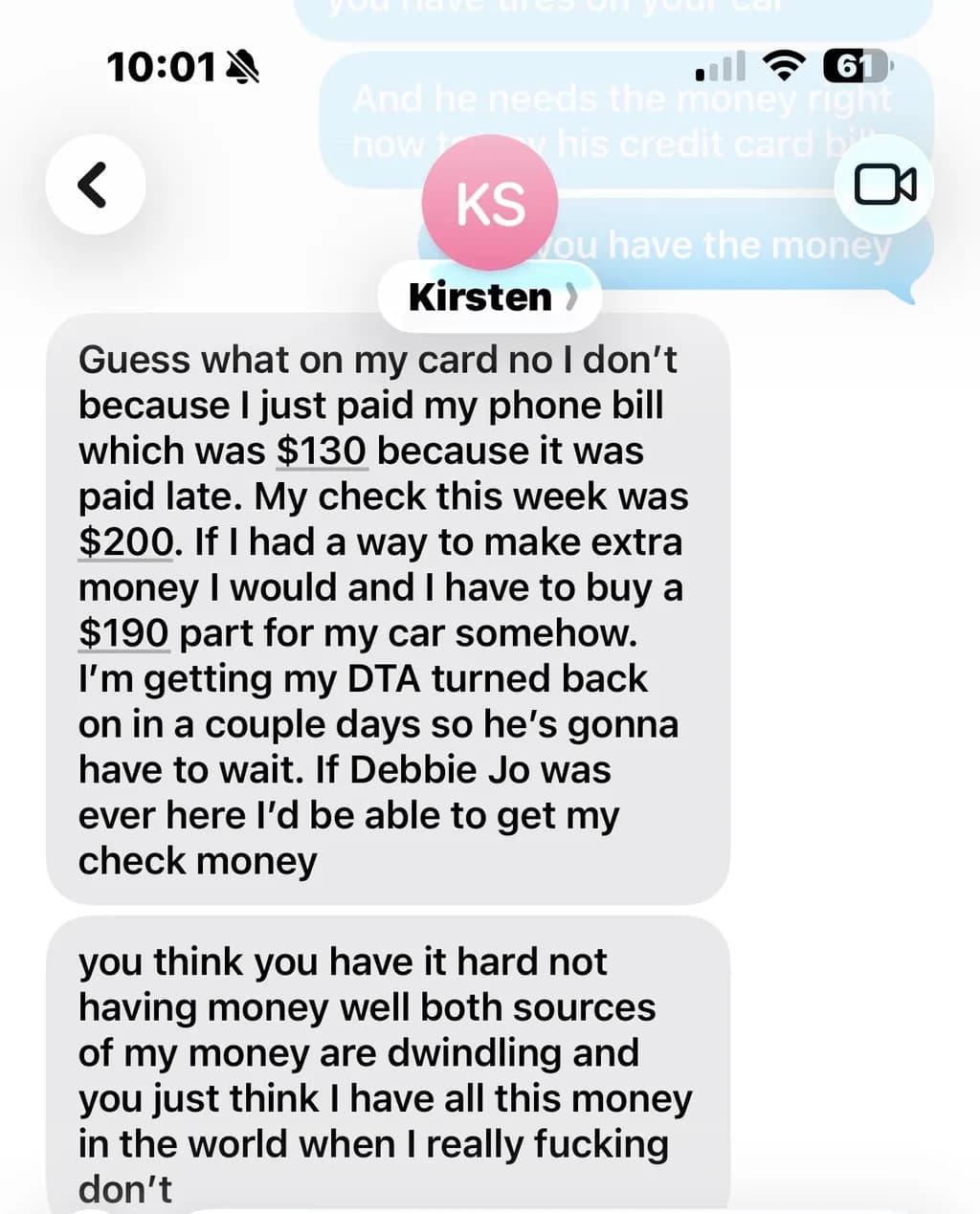 Money Struggles Text