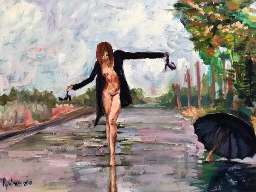 Nude on Wet Road