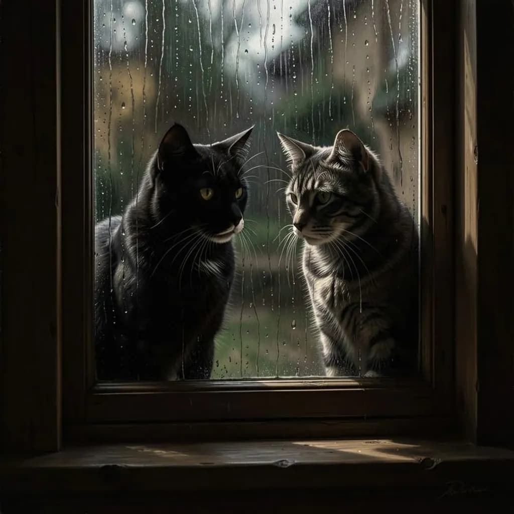 Window Rain Cats