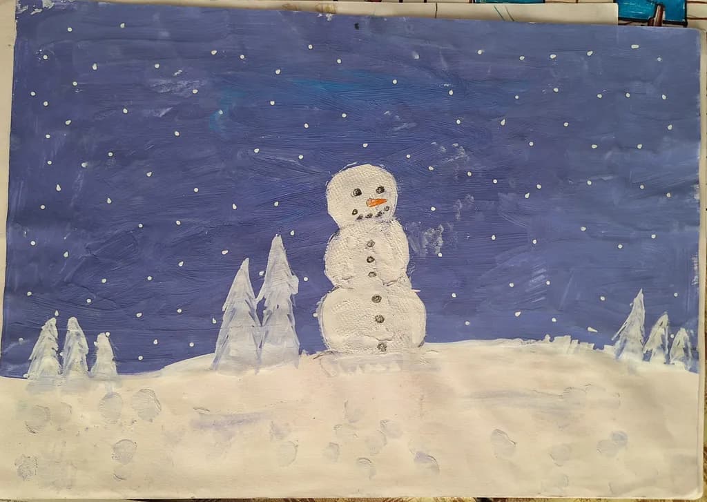 Snowman Under Starry Sky
