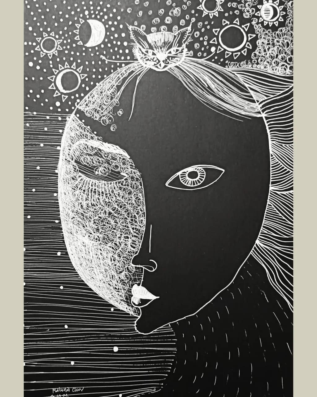 Moon Face with Cat