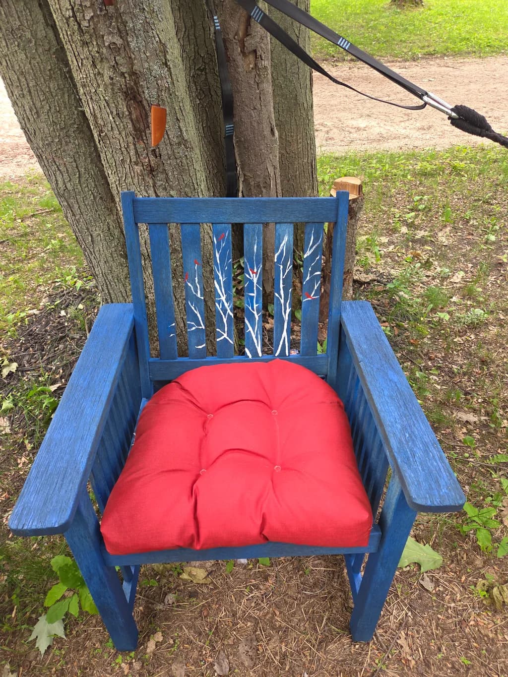Blue Chair with Red Cushion