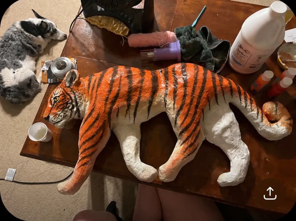 Painted Tiger Sculpture