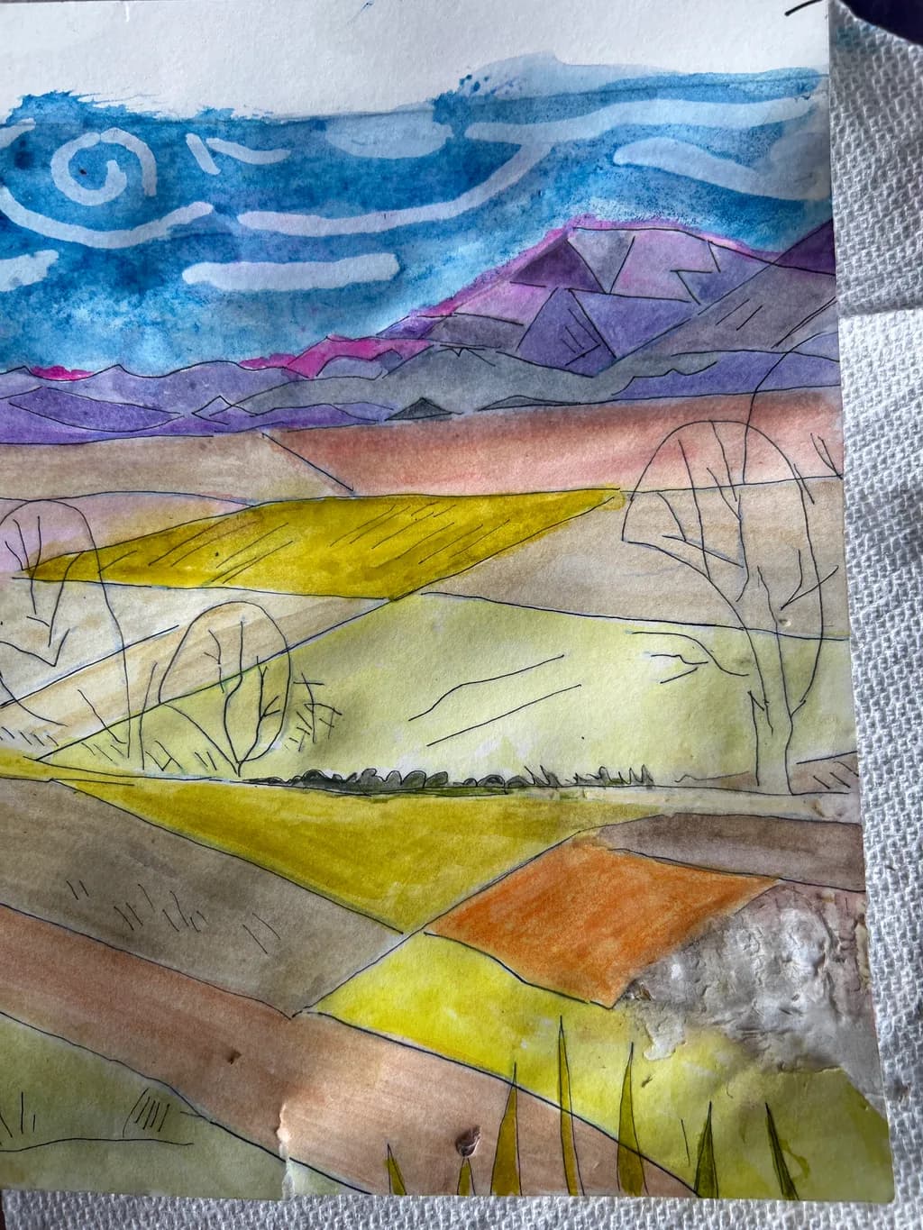 Patchwork Fields and Mountains