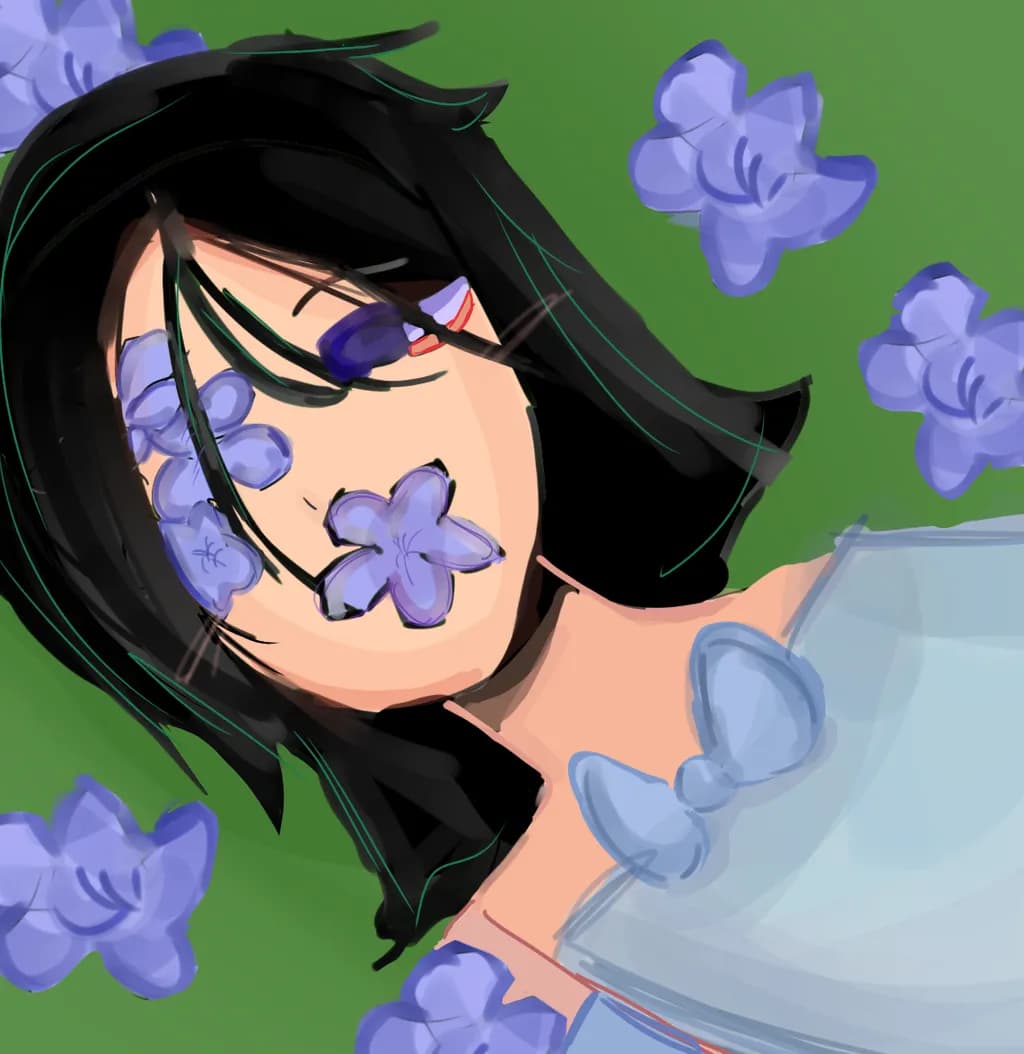 Girl with Purple Flowers