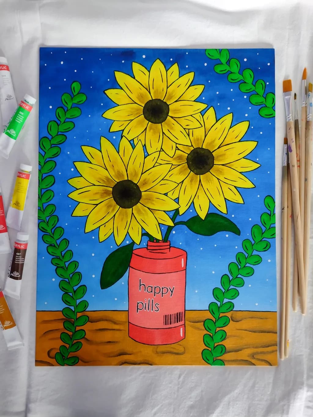 Sunflowers in Happy Pills Bottle