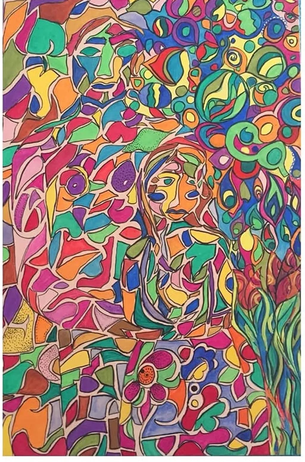 Colorful Figures and Flowers