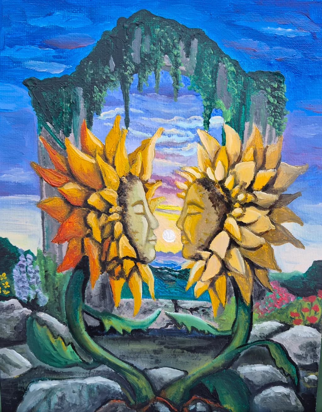 Sunflower Faces at Sunset