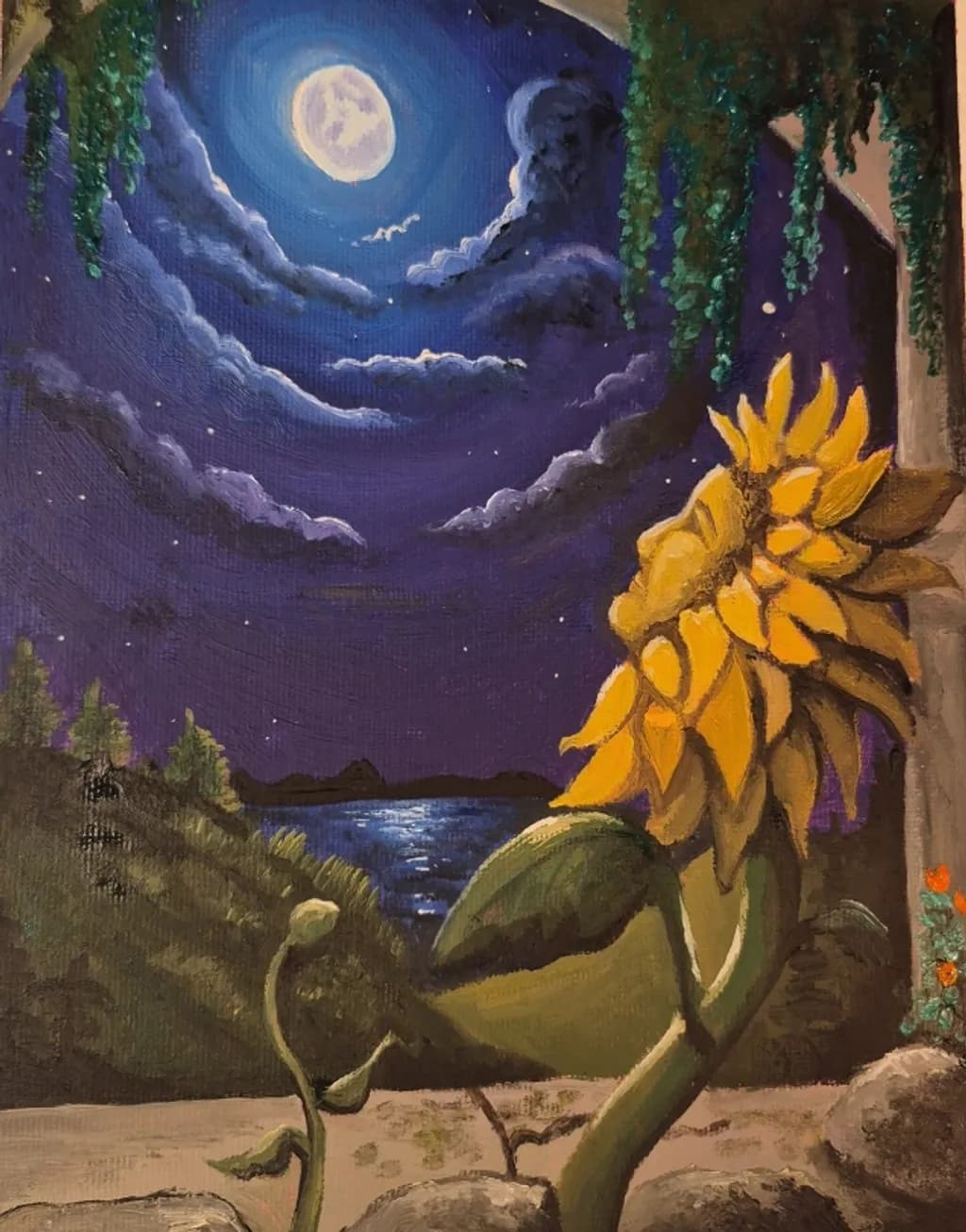 Moonlit Sunflower Night