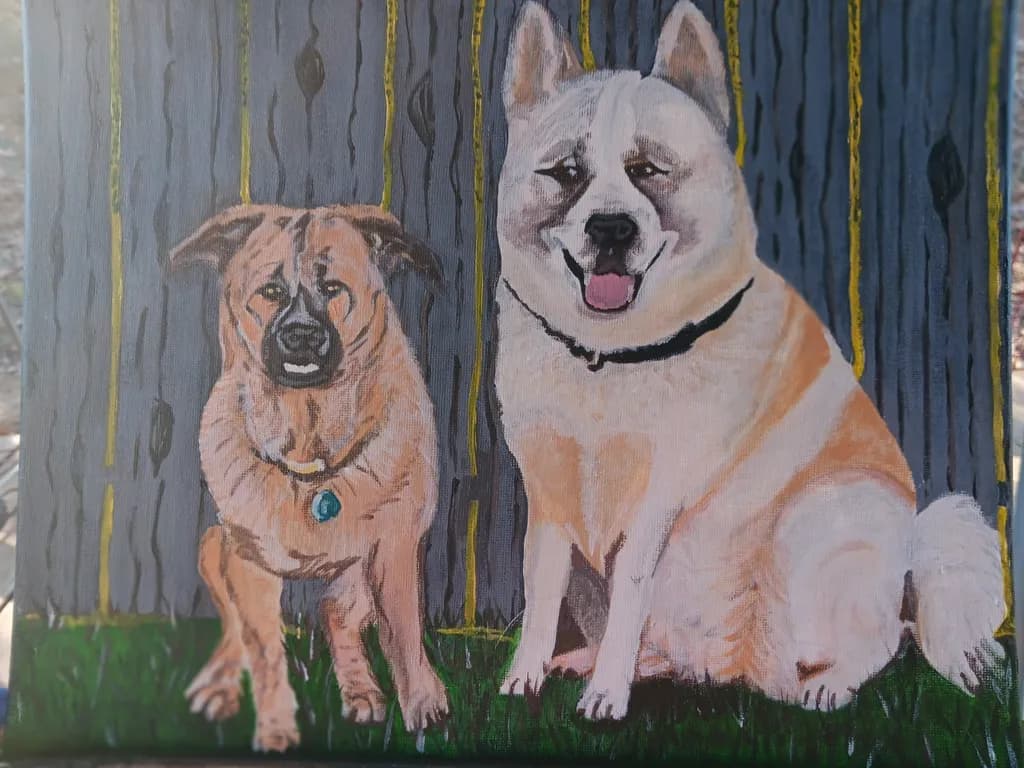 Two Dogs by Fence