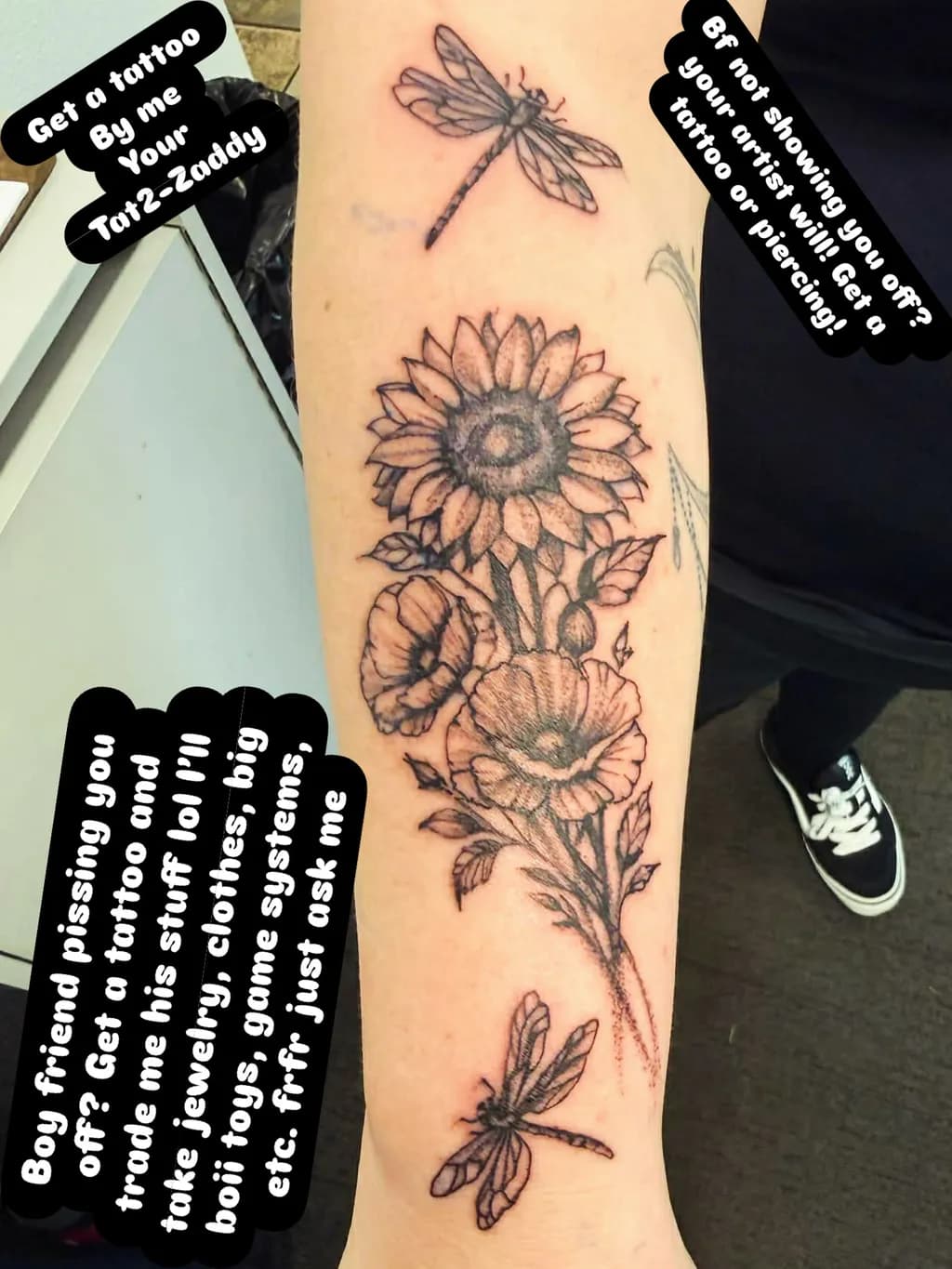 Sunflower and Dragonflies Tattoo