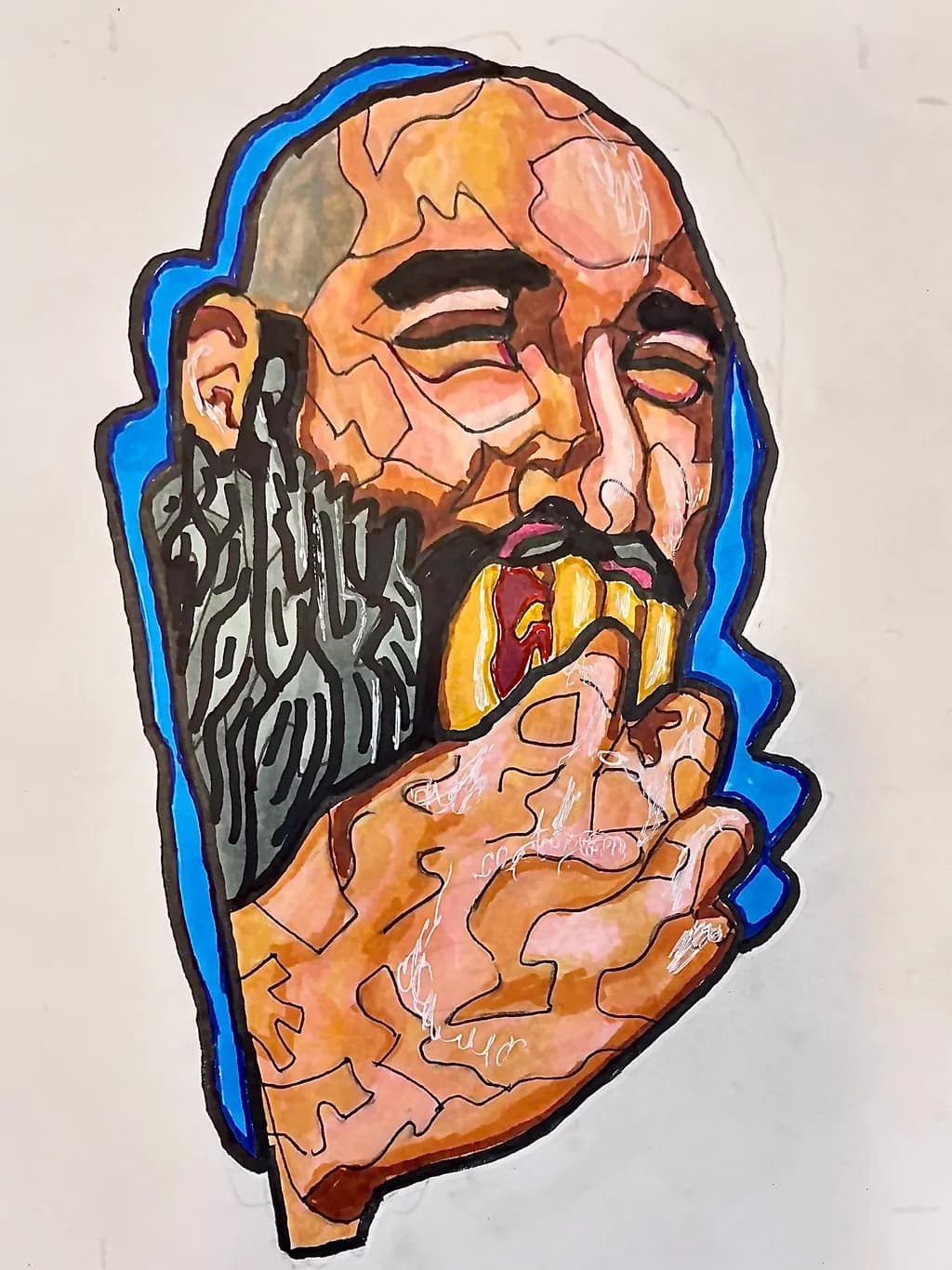 Bearded Man Eating Burger