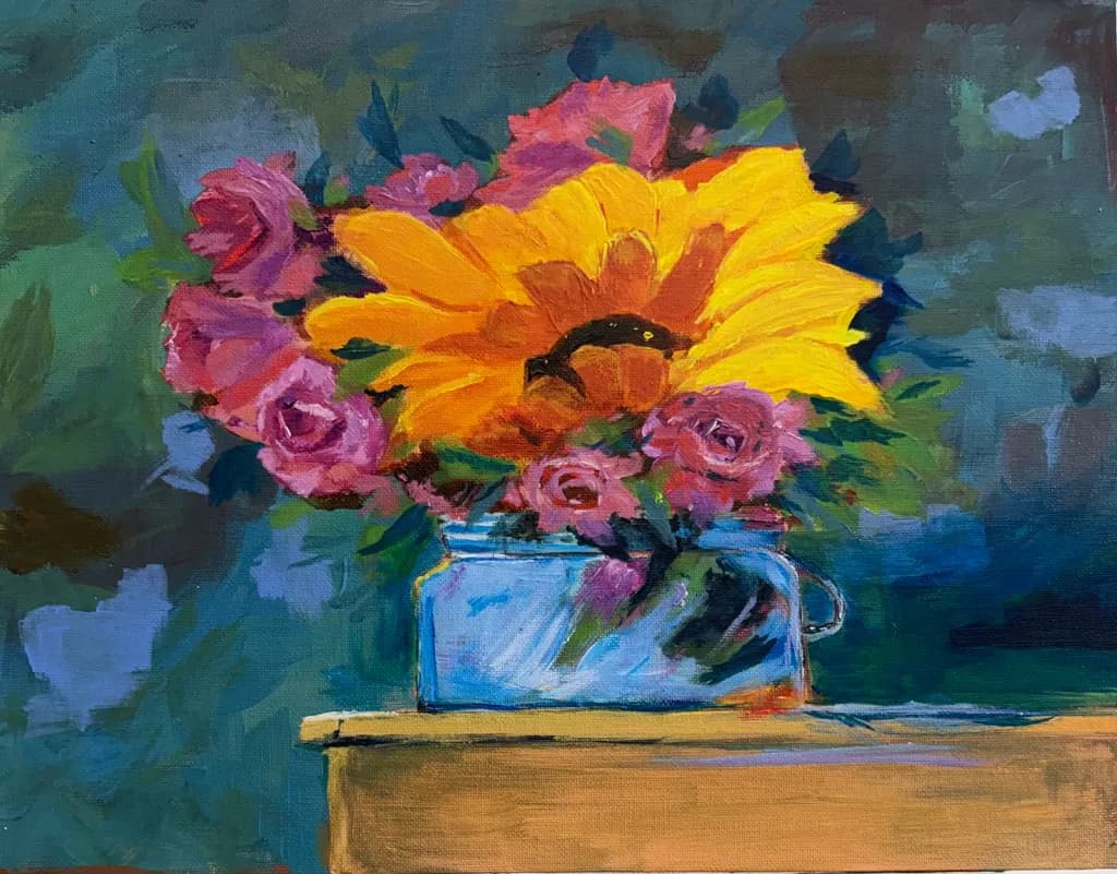Sunflower and Roses