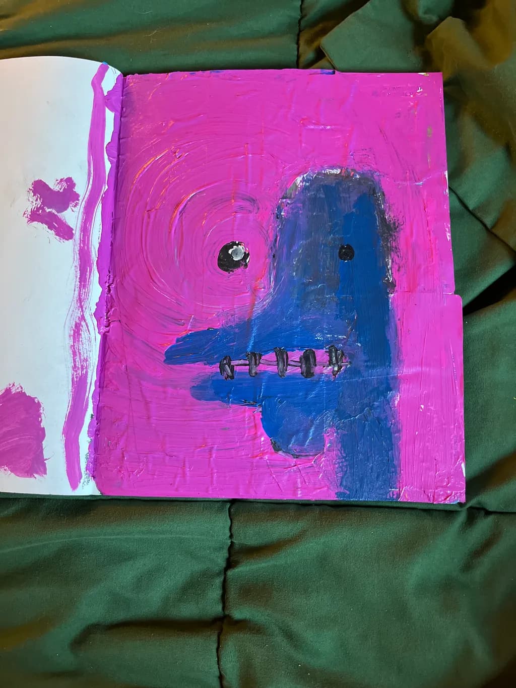 Blue Creature on Pink Background