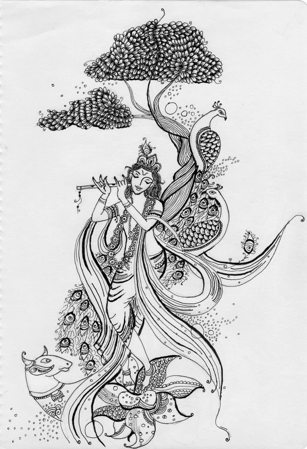 Krishna Tribhanga Drawing