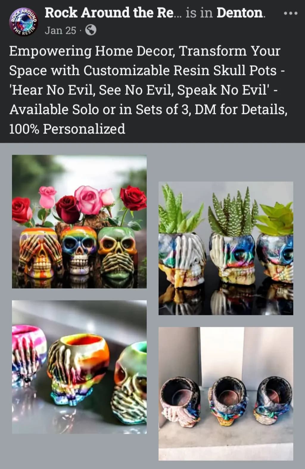 Resin Skull Pots Set