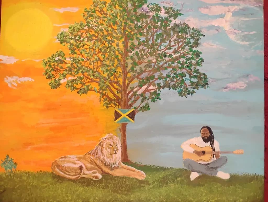 Lion and Guitar Under Tree