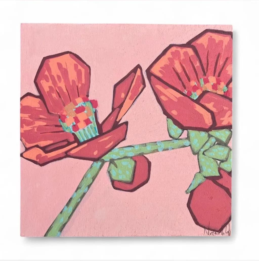 Red Flowers on Pink