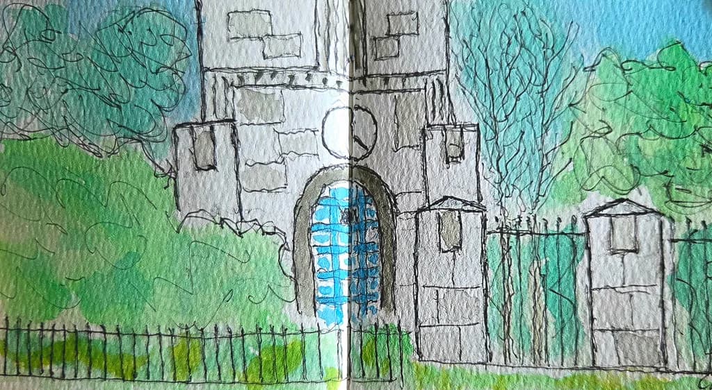 Stone Building with Blue Door