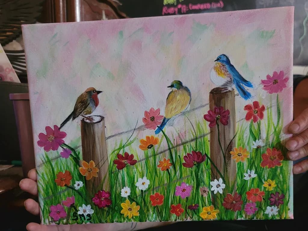 Birds on Flowered Fence