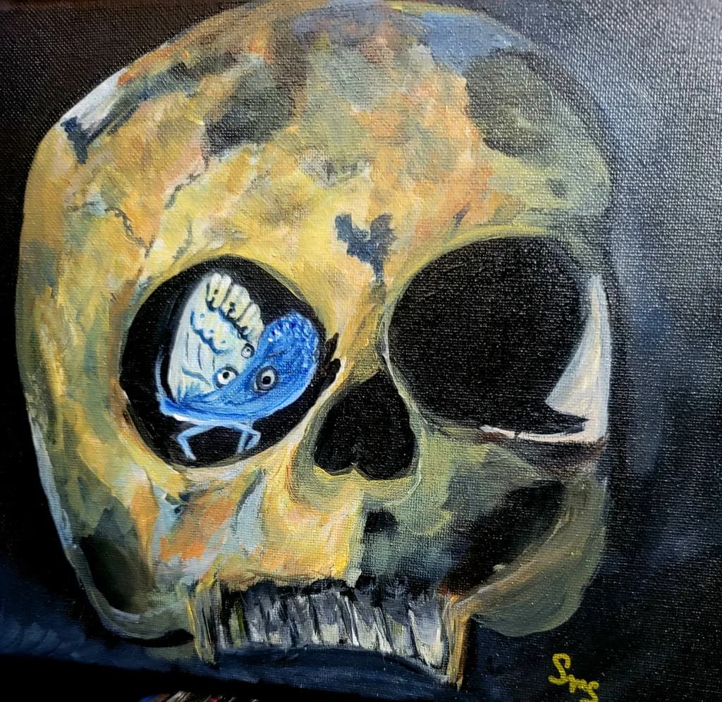 Skull with Blue Butterfly