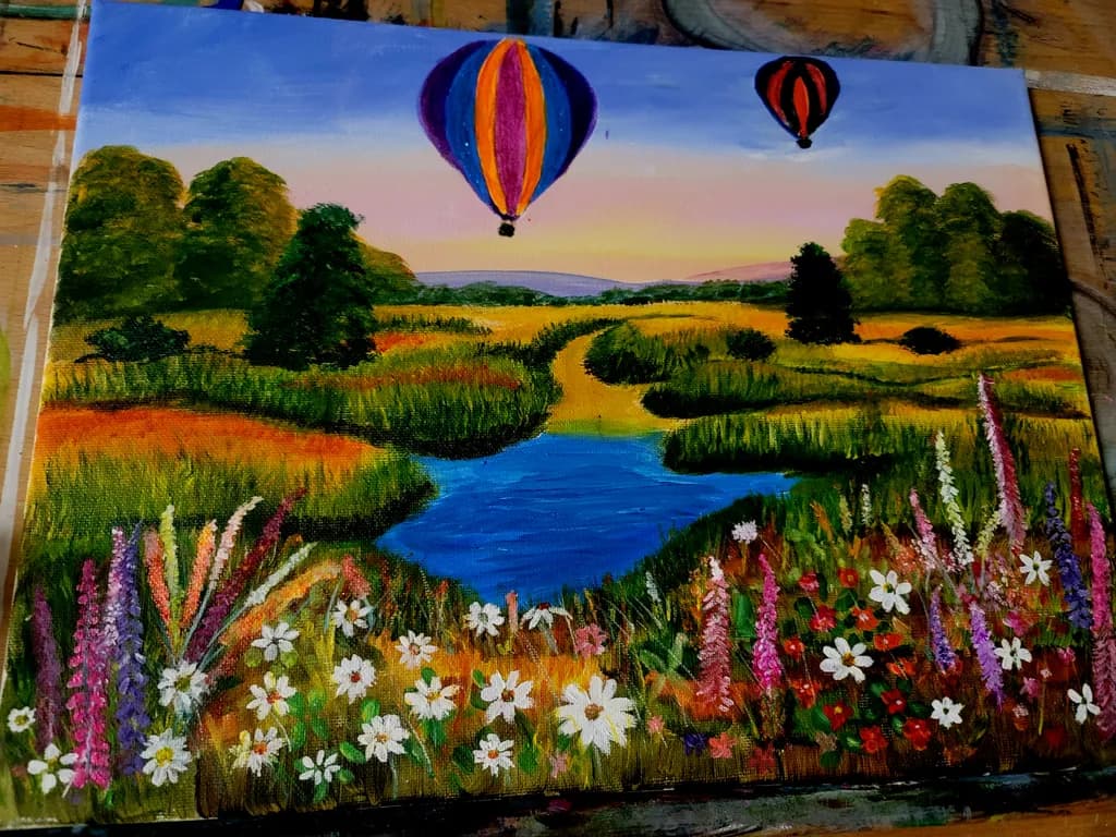 Hot Air Balloons Over Meadow
