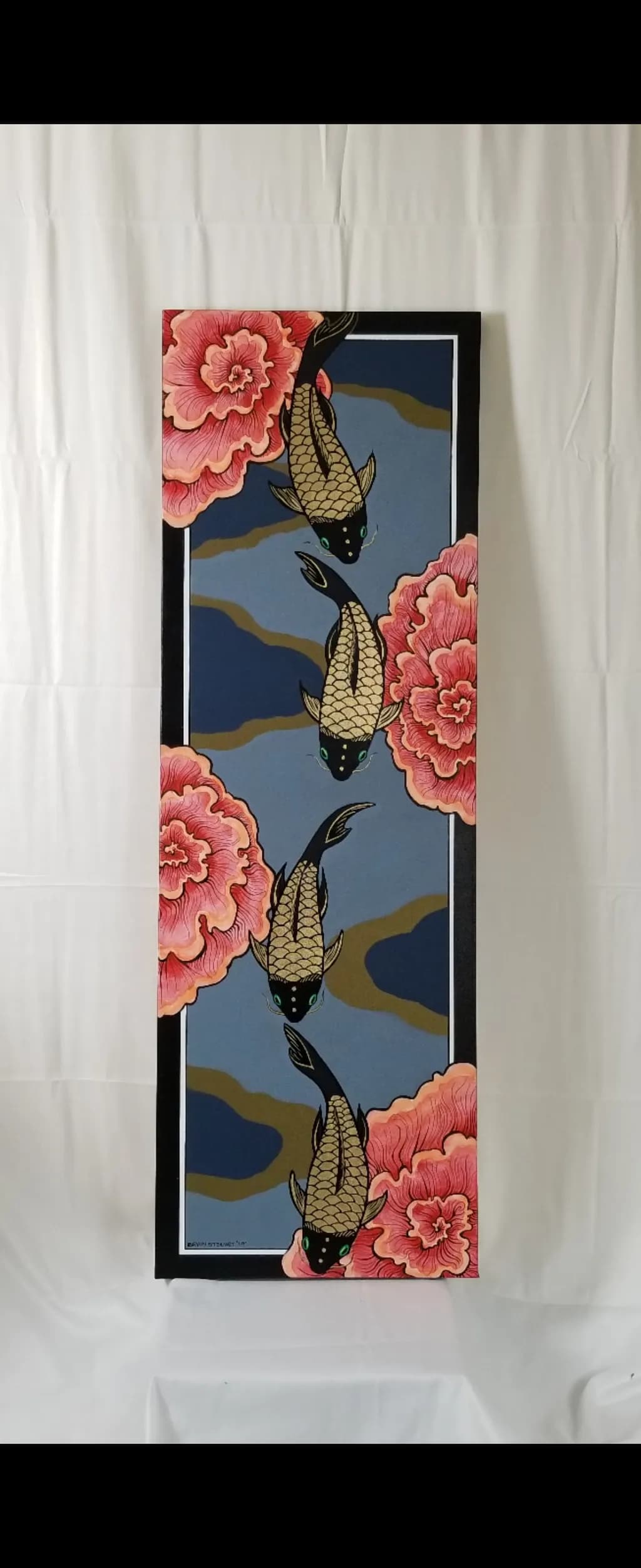 Koi and Peonies Panel