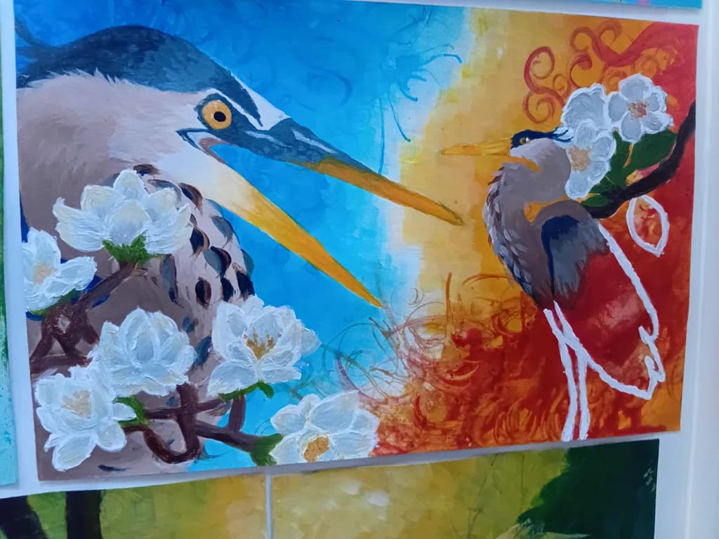 Herons Among Flowers