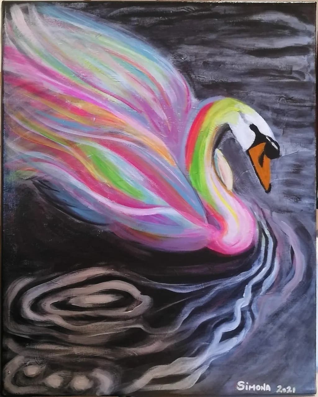 Colorful Swan Reflection