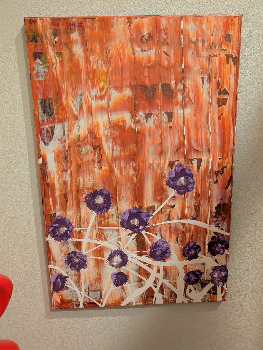 Purple Flowers on Orange Texture