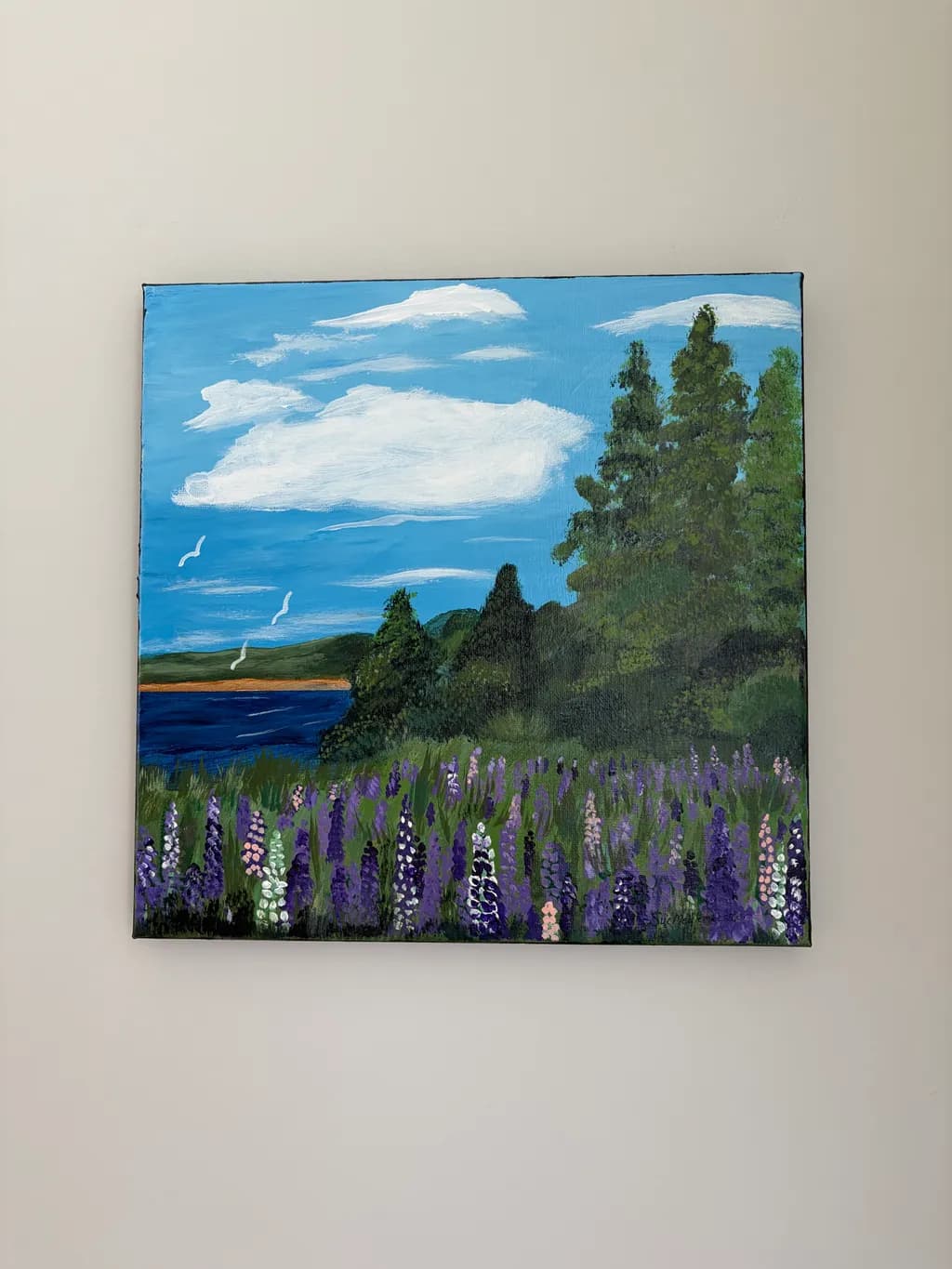 Lake, Trees, and Lupines