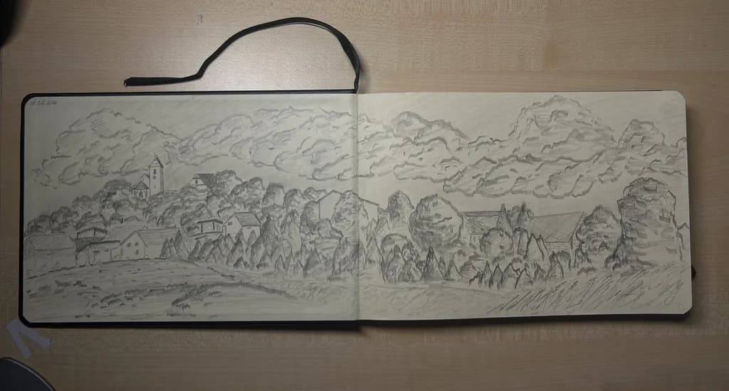 Village Hillside Sketch