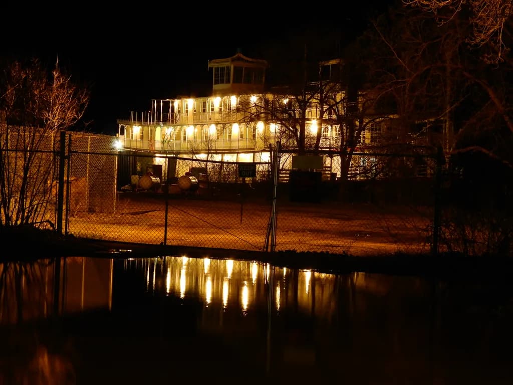 Riverboat Reflection at Night