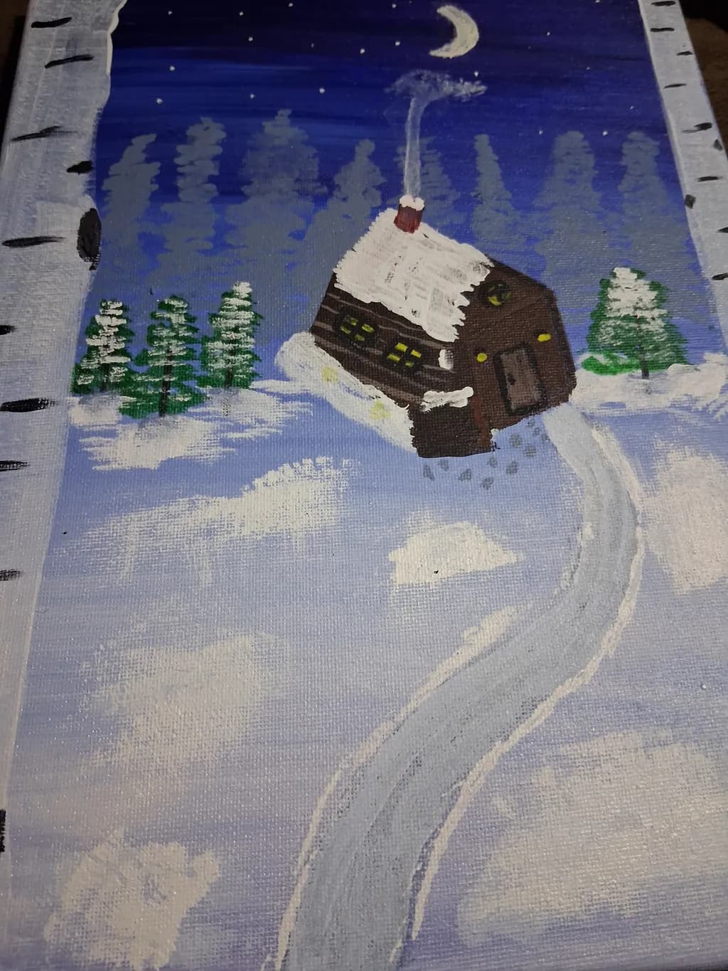 Snowy Cabin Night