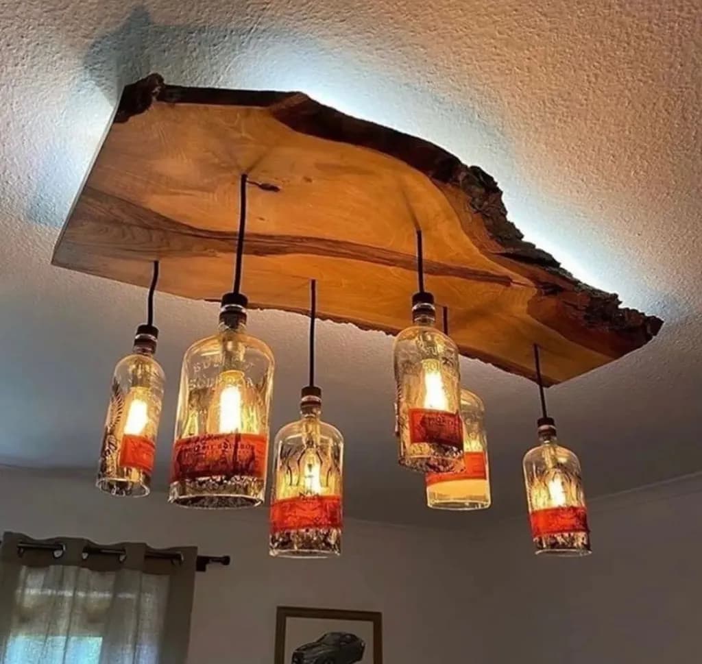 Wood Bottle Chandelier